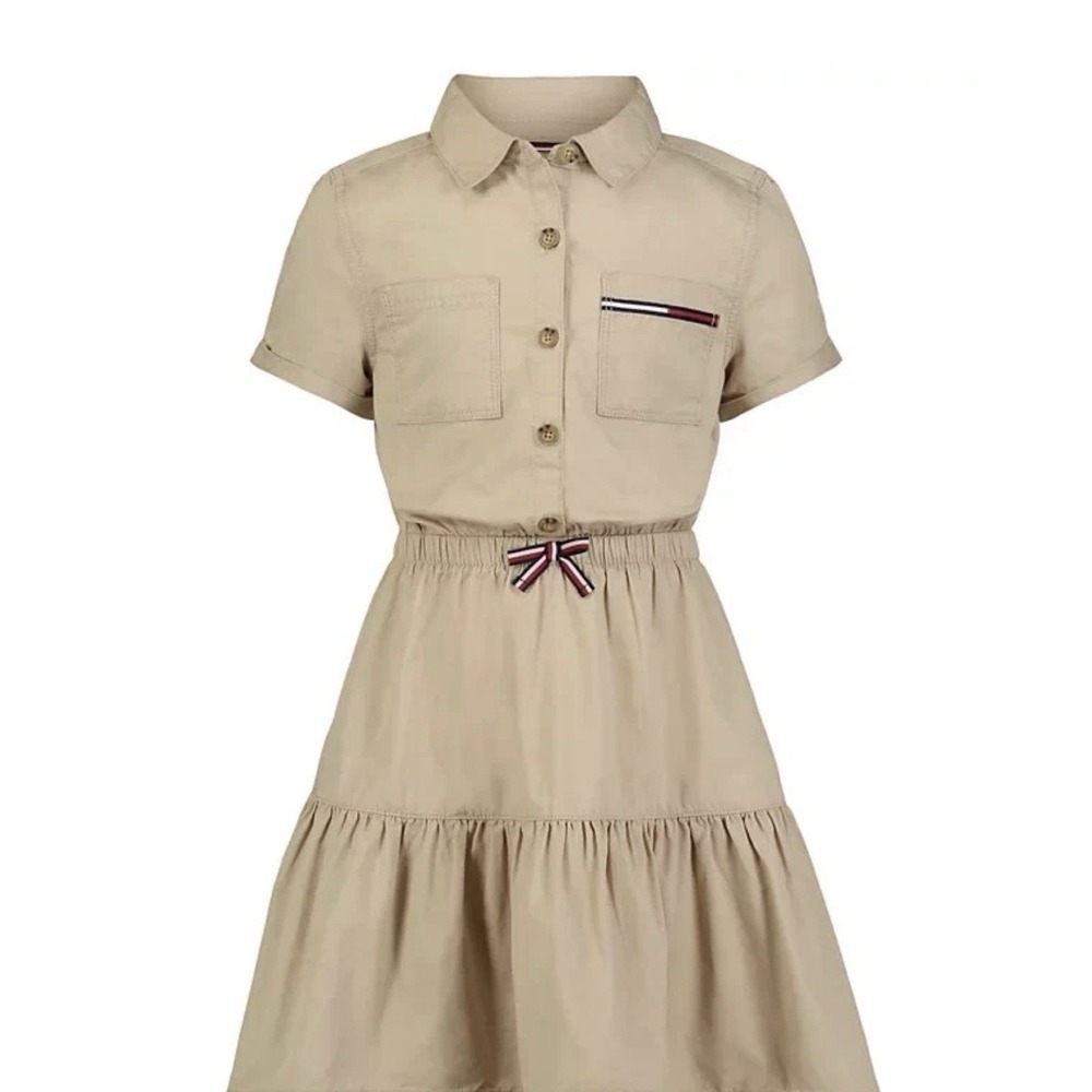 NWT TOMMY HILFIGER Tiered Shirtdress Girl's Money Preppy Size 8 10 Medium Khaki